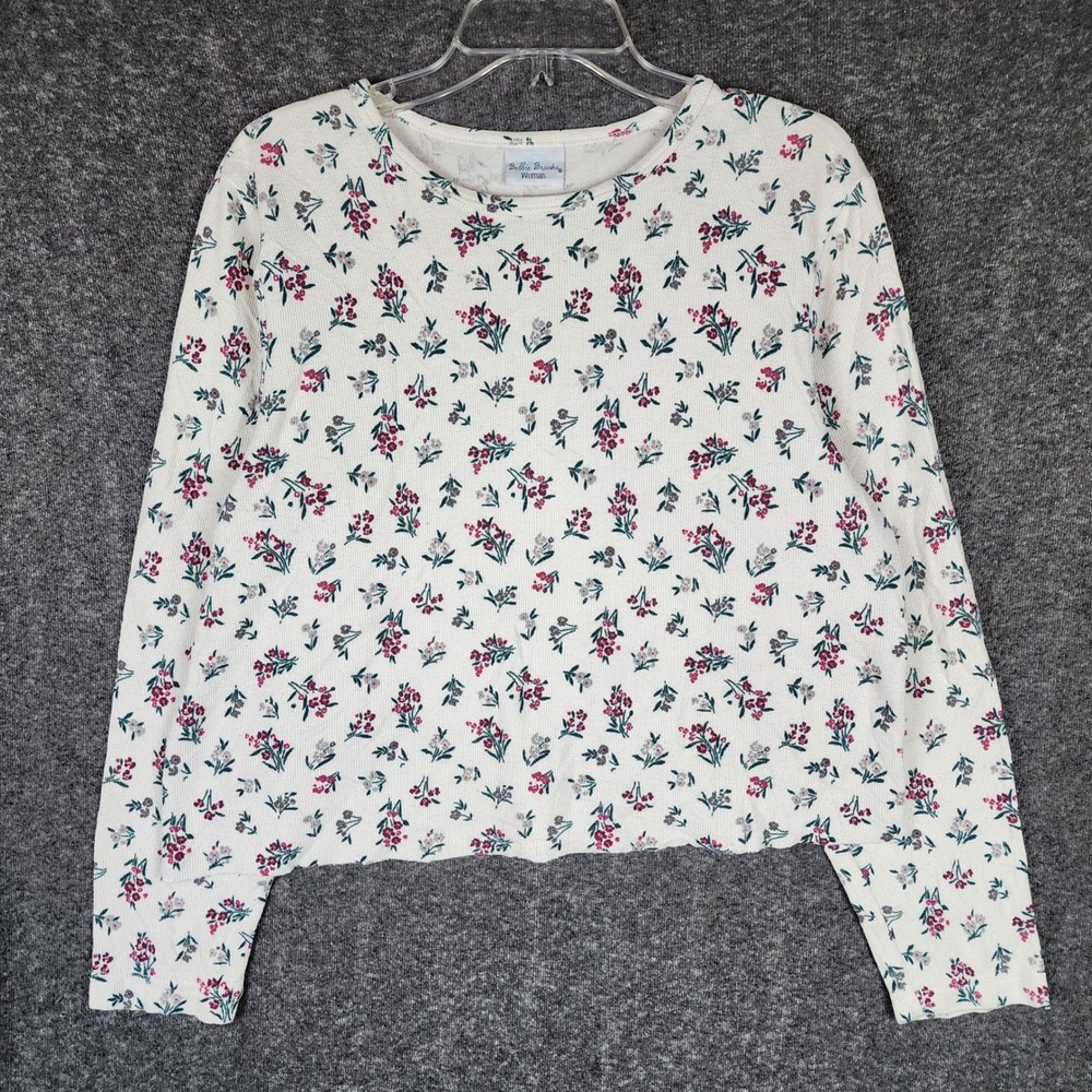Bobbie Brooks Top Womens 14/16 BB0803W-01 White Floral Waffle Knit Thermal EUC